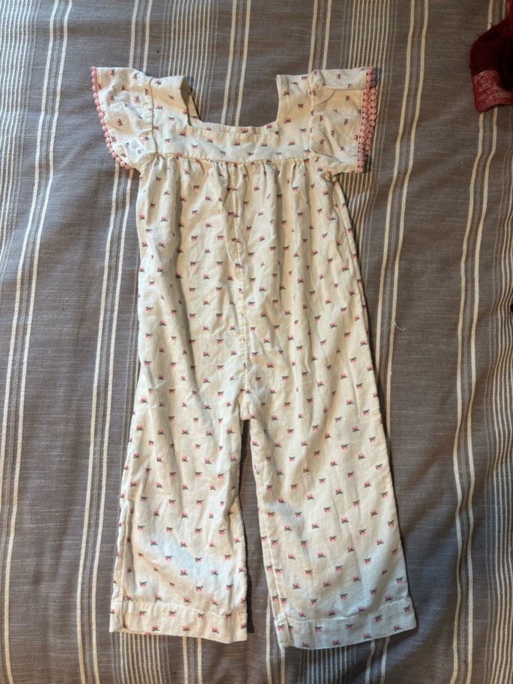 Old Navy Cream Floral Cotton Jumpsuit with Pink Trim